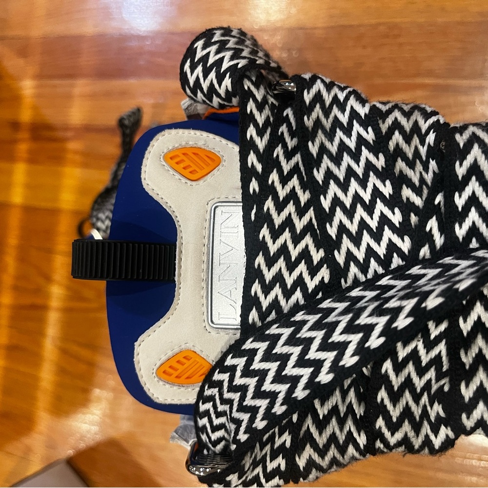 Lanvin Black and White Zigzag Bag with Blue Accents
